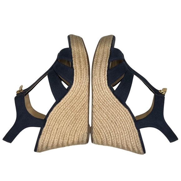Michael Kors Sandals Berkley Canvas Jute Wedge Zipper Platform Navy Blue Tan 8 M - Picture 12 of 16